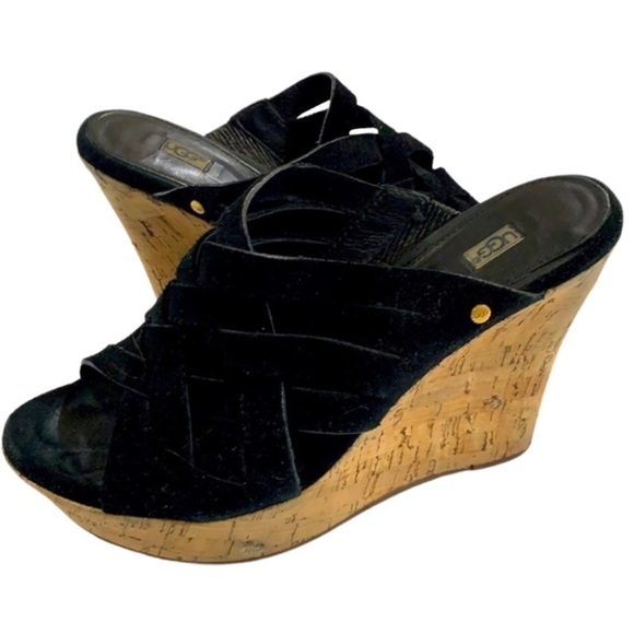 UGG Marta Wedge suede sandal, black, 9, bohemian, hippie, comfy, platform - Picture 1 of 9